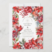 レッド（鳥）ショウジョウコウカンチョウ結婚クリスマス 招待状 (正面)