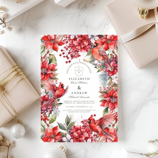 レッド（鳥）ショウジョウコウカンチョウ結婚クリスマス 招待状