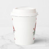 レッド（鳥）ショウジョウコウカンチョウ、ユーカリ、レッドベリーのクリスマス 紙コップ (左)