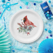 レッド（鳥）ショウジョウコウカンチョウ、レッドベリー、ユーカリ・クリスマス ペーパープレート (パーティー)