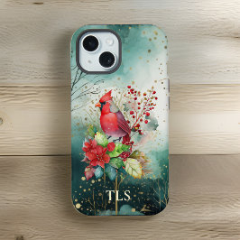 レッド(鳥)ショウジョウコウカンチョウnベリーの緑の森 – イニシャル iPhone 15ケース