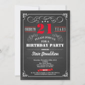 レッド 21歳の誕生日パーティー 黒板 レトロ 招待状 (正面)