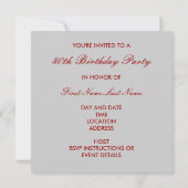 レッド 40歳の誕生日パーティー ブラック ダマスク インビテーション (裏面)