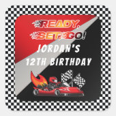 レッド | Black Go Kartレーシング誕生日 スクエアシール (正面)