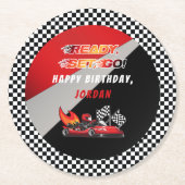 レッド | Black Go Kartレーシング誕生日 ラウンドペーパーコースター (正面)