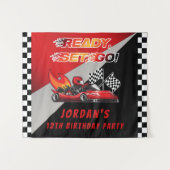 レッド | Black Go Kart Racing Birthday Party Backdrop タペストリー (正面(横))