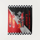 レッド | Black Go Kart Racing Birthday Party Backdrop タペストリー (正面)