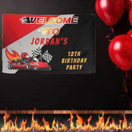 レッド | Black Go Kart Racing Birthday Party Welcome 横断幕