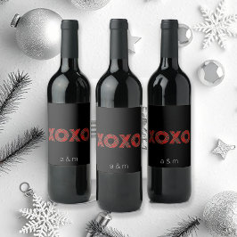 レッド XOXO タータンチリメンのクリスマスパターン ワインラベル