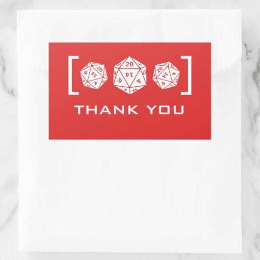 レッドD20サイコロゲーマーサンキューステッカー 長方形シール (バッグ)