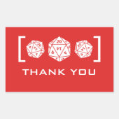 レッドD20サイコロゲーマーサンキューステッカー 長方形シール (正面)