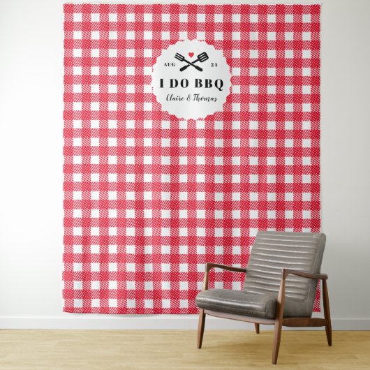 レッドI do BBQギンガムプレイド婚約パーティ タペストリー (インサイチュ)