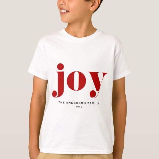 レッドJOYはっきりしたタイポグラフィモダンクリスマス Tシャツ (正面)