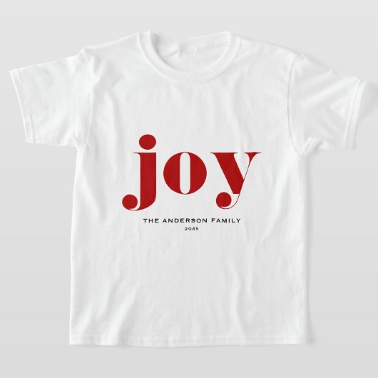 レッドJOYはっきりしたタイポグラフィモダンクリスマス Tシャツ (レイダウン)