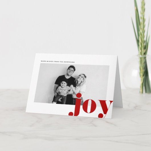 レッドJOYはっきりしたタイポグラフィモダン写真クリスマス シーズンカード (正面)