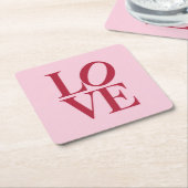 レッドLOVEピンクコースターセット スクエアペーパーコースター (アングル)