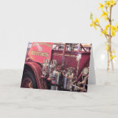 レッドREOスピードワゴン消防車 カード (黄色い花)