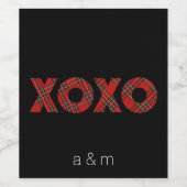 レッドXOXOタータンチェッククリスマスパターン ワインラベル (シングルラベル)