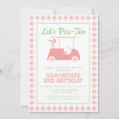 レッパルティーゴルフピンク市松模様に誕生日 招待状 (正面)