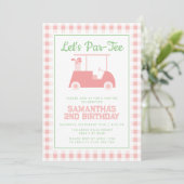 レッパルティーゴルフピンク市松模様に誕生日 招待状 (スタンド正面)