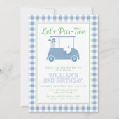 レッパルティーゴルフブルー市松模様に誕生日 招待状 (正面)