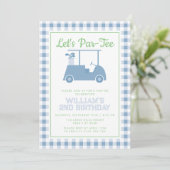 レッパルティーゴルフブルー市松模様に誕生日 招待状 (スタンド正面)