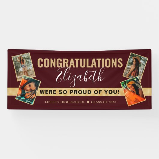 レッモダンエレガントド金ゴールドフォトコラージュ卒業 横断幕 (横)