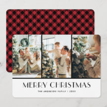 レッモダンドバッファロープレイドフォトクリスマスカード