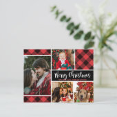 レッモダンドバッファロープレイド4フォトコラージュクリスマス ポストカード (スタンド正面)