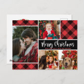 レッモダンドバッファロープレイド4フォトコラージュクリスマス ポストカード (正面/裏面)