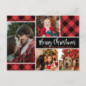 レッモダンドバッファロープレイド4フォトコラージュクリスマス ポストカード (正面)