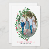 レッ名門私立校風のドオーバルクリスマスリースホリデーフォト シーズンカード (正面/裏面)