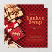 レッ素朴ドバッファローチェックホリデーギフト交換  招待状 (正面/裏面)