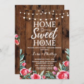 レッ素朴ドフローラ引っ越し祝いパーティーウッド鍵招待状 招待状 (正面/裏面)