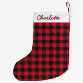 レッ素朴ドブラックバッファロープレイドパーソナライズされた名 スモールクリスマスストッキング (裏面)