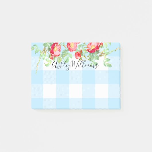 レッ素朴ドローズフローラブルーバッファロープレイド名4x3 ポストイット (正面)