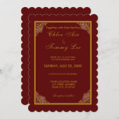 レッ結婚ド金ゴールドラグジュアリ縁どー招待 招待状 (正面/裏面)
