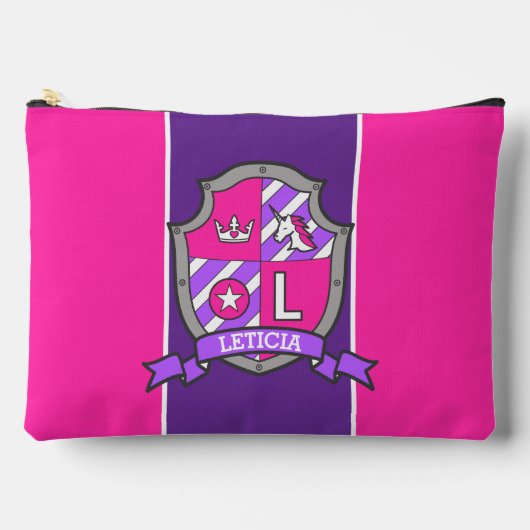レティシア名とは文字Lピンククレストunicorn アクセサリーポーチ (正面)