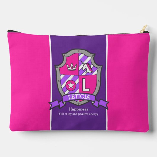 レティシア名とは文字Lピンククレストunicorn アクセサリーポーチ (裏面)