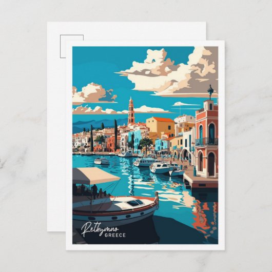 レティムノギリシャ旅行ヴィンテージイラストレーション ポストカード (正面/裏面)