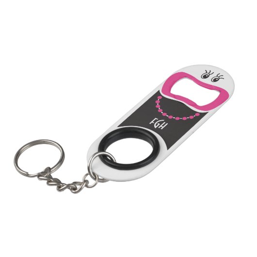 レディおもしろいー©ピンクリップスティックキーチェーンボトルオープナー キーホルダー栓抜き (正面アングル)