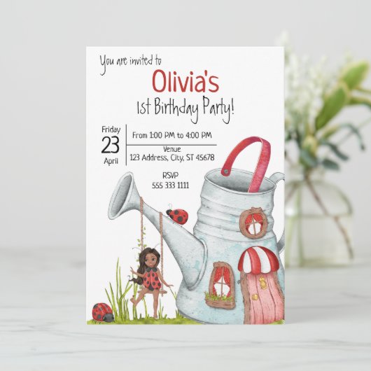 レディお洒落バグガーデンハウススイング1st誕生日 招待状 (スタンド正面)
