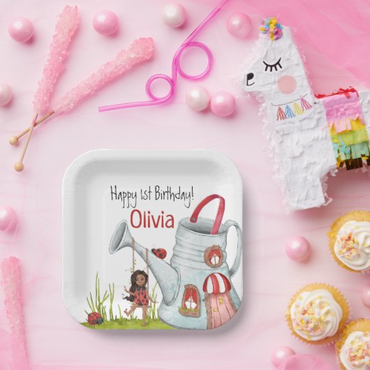 レディお洒落バグスイングガーデンハウス1st誕生日 ペーパープレート (パーティー)