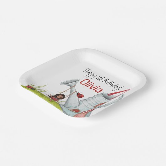 レディお洒落バグスイングガーデンハウス1st誕生日 ペーパープレート (傾斜あり)