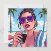 レディかわいらしアットビーチアポップ・アートのート空白の カード (正面)