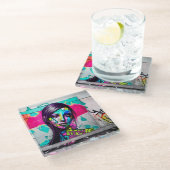 レディかわいらしアーバンアートカラフルグラフィティ ガラスコースター (アングル)