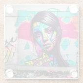 レディかわいらしアーバンアートカラフルグラフィティ ガラスコースター (裏面)