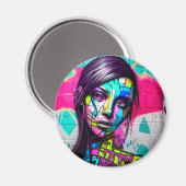 レディかわいらしアーバンアートカラフルグラフィティ マグネット (正面/裏面)