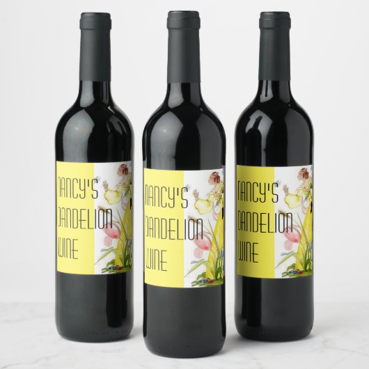 レディかわいらしガーデンの花バタフライタンポポ ワインラベル (ボトル)