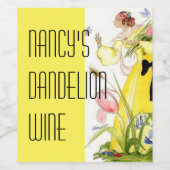 レディかわいらしガーデンの花バタフライタンポポ ワインラベル (シングルラベル)